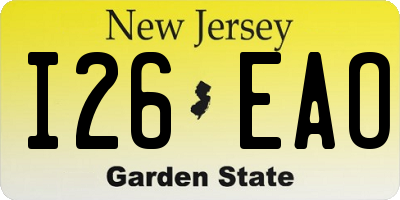 NJ license plate I26EAO