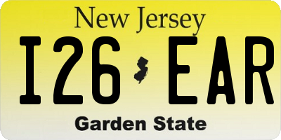 NJ license plate I26EAR