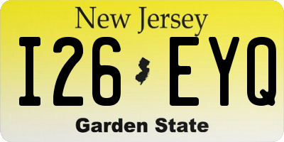 NJ license plate I26EYQ