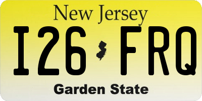 NJ license plate I26FRQ