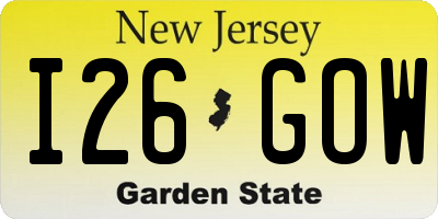 NJ license plate I26GOW
