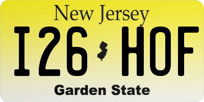 NJ license plate I26HOF