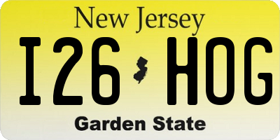 NJ license plate I26HOG