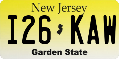 NJ license plate I26KAW