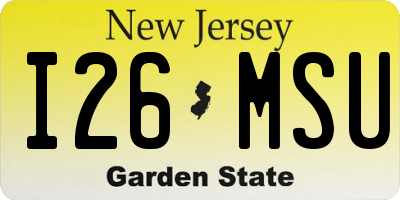 NJ license plate I26MSU