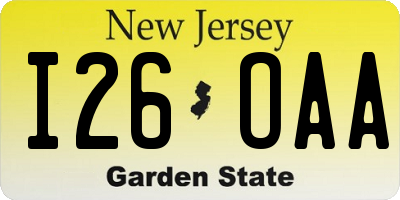 NJ license plate I26OAA