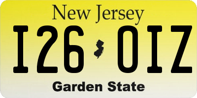 NJ license plate I26OIZ