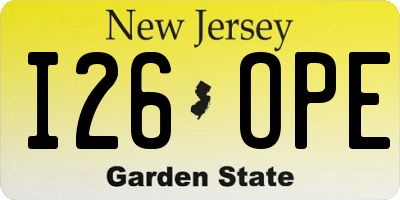 NJ license plate I26OPE