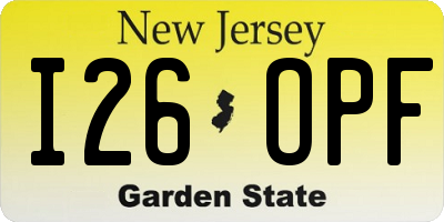 NJ license plate I26OPF