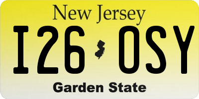 NJ license plate I26OSY