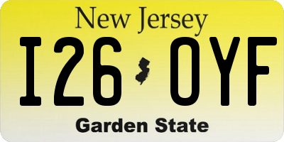 NJ license plate I26OYF