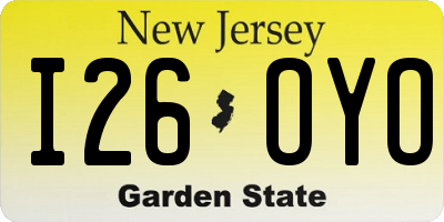 NJ license plate I26OYO