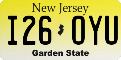 NJ license plate I26OYU