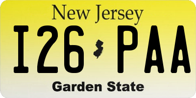 NJ license plate I26PAA