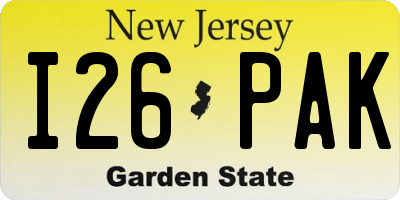 NJ license plate I26PAK