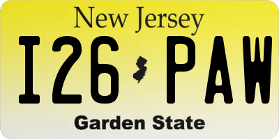 NJ license plate I26PAW