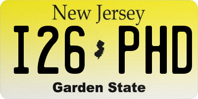 NJ license plate I26PHD