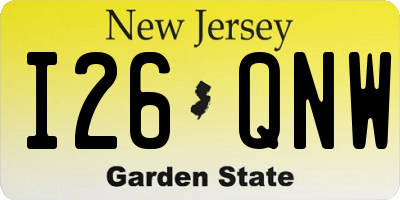 NJ license plate I26QNW