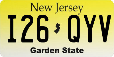 NJ license plate I26QYV