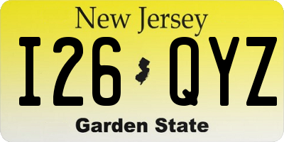NJ license plate I26QYZ