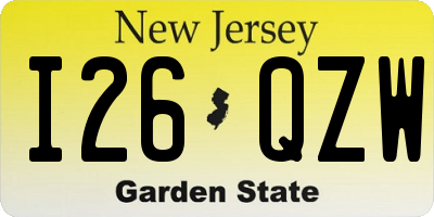 NJ license plate I26QZW