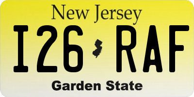 NJ license plate I26RAF