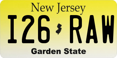 NJ license plate I26RAW