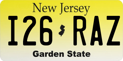 NJ license plate I26RAZ