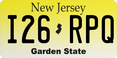 NJ license plate I26RPQ