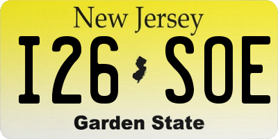 NJ license plate I26SOE