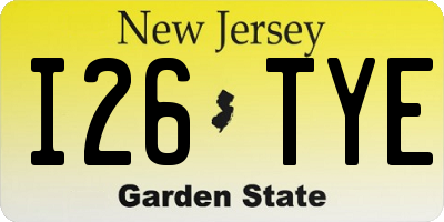 NJ license plate I26TYE