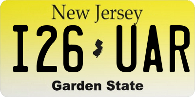 NJ license plate I26UAR