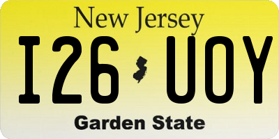NJ license plate I26UOY