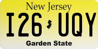 NJ license plate I26UQY