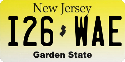 NJ license plate I26WAE