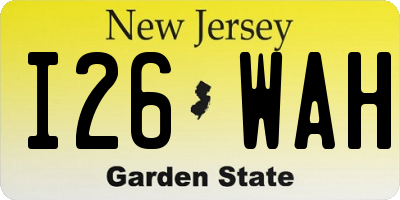 NJ license plate I26WAH