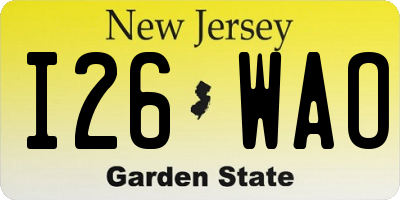 NJ license plate I26WAO