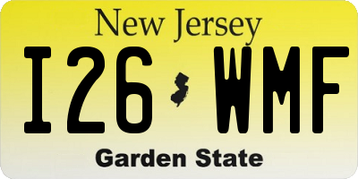 NJ license plate I26WMF