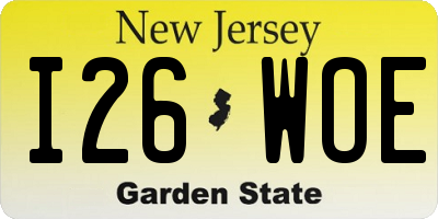 NJ license plate I26WOE