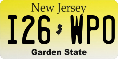 NJ license plate I26WPO