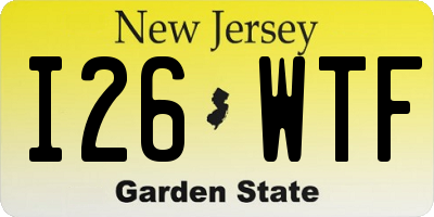 NJ license plate I26WTF