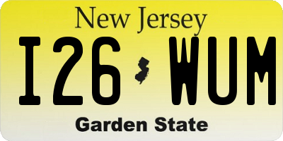 NJ license plate I26WUM