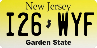 NJ license plate I26WYF