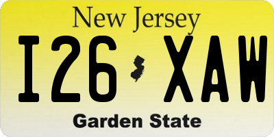 NJ license plate I26XAW