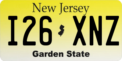 NJ license plate I26XNZ