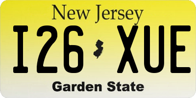 NJ license plate I26XUE