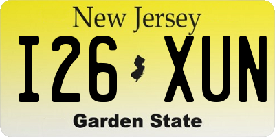 NJ license plate I26XUN