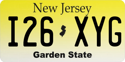 NJ license plate I26XYG