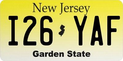 NJ license plate I26YAF