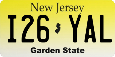 NJ license plate I26YAL